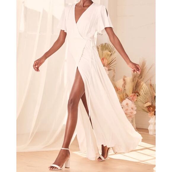 NWT Lulus Azalea Regalia White Wrap Maxi Dress‎ - Picture 2 of 11